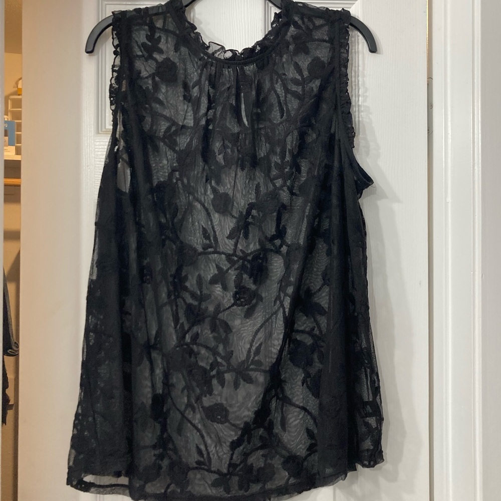 Black floral mesh tank top